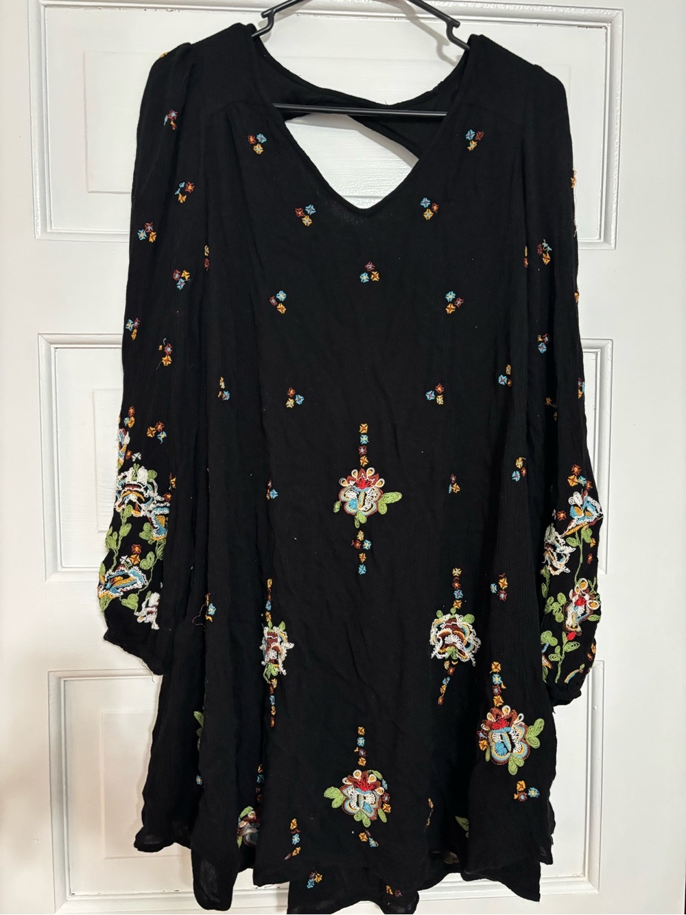 Free People Black Long-Sleeve Embroidered Boho Dress
